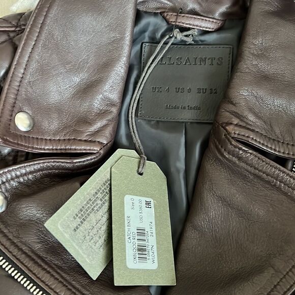 All Saints Catch (Cargo) leather Moto Jacket in Oxford Red - Picture 10 of 12